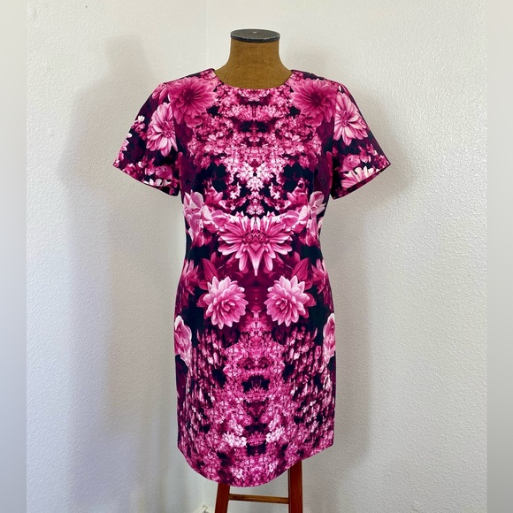 Michael Kors Women's New Pink Gardens Floral Short Dress Size 12 Dahlias Bouquet - Picture 1 of 14